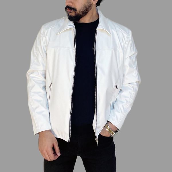 کت چرم مردانه مدل کلاسیک رنگ سفید