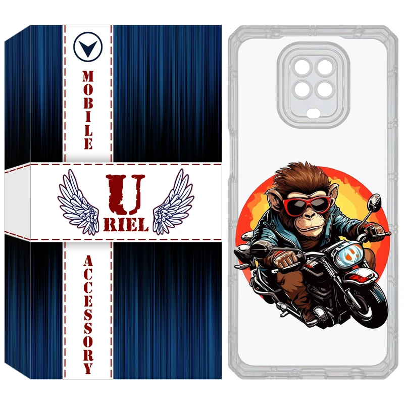 کاور یوریل قاب مدل Clear کد 32 طرح میمون موتورسوار مناسب برای گوشی موبایل شیائومی Redmi Note 9S / Note 9 Pro / Note 9 Pro Max