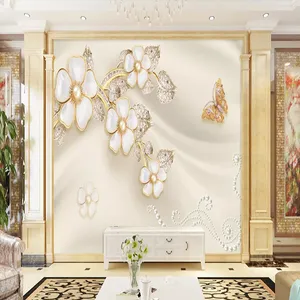 پوستر دیواری سه بعدی مدل گل برجسته مرواریدی برگ نگینی DVRF1381