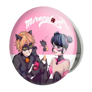 آینه جیبی خندالو طرح پسر گربه ای و دختر کفشدوزکی مدل تاشو کد 25034 