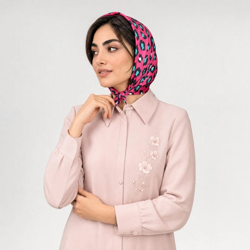روسری زنانه مدل مینی اسکارف نخی پلنگی گاوی 