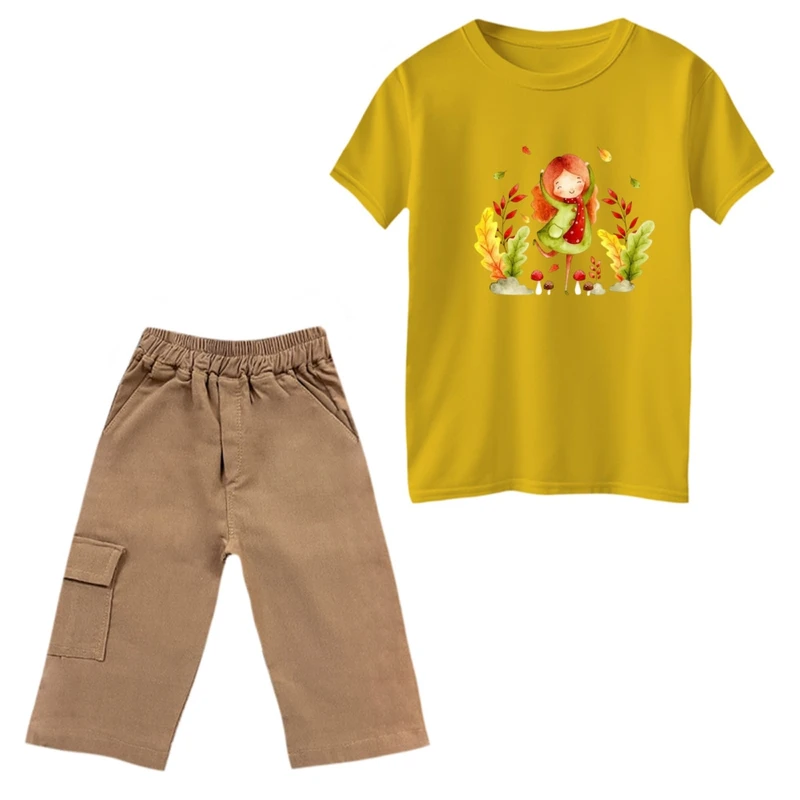 ست تی‌شرت و شلوارک دخترانه مدل دخترک پاییزی کد 7