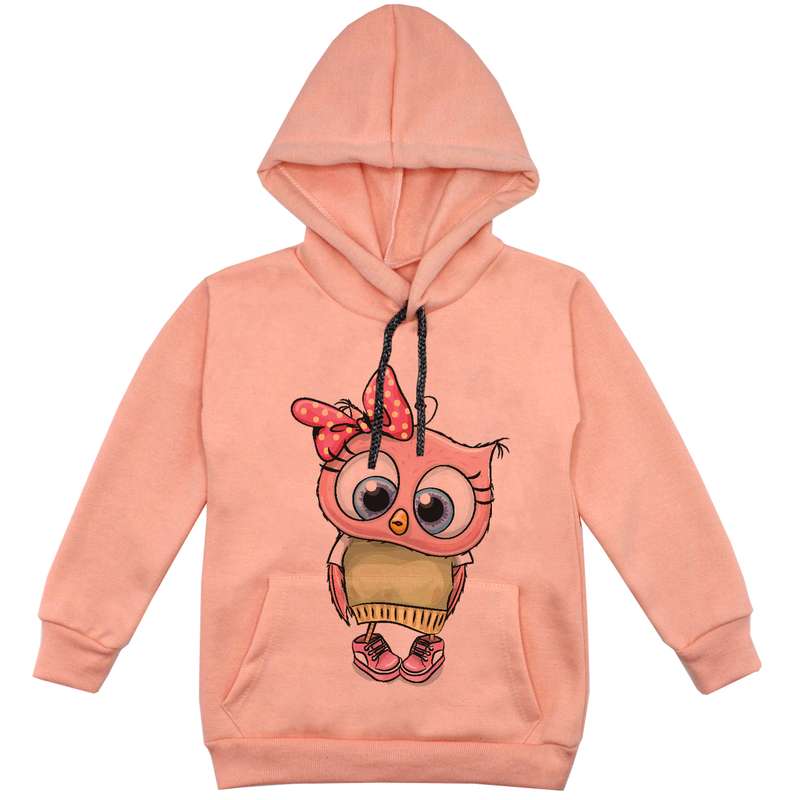 هودی دخترانه مدل جغد F36 رنگ گلبهی