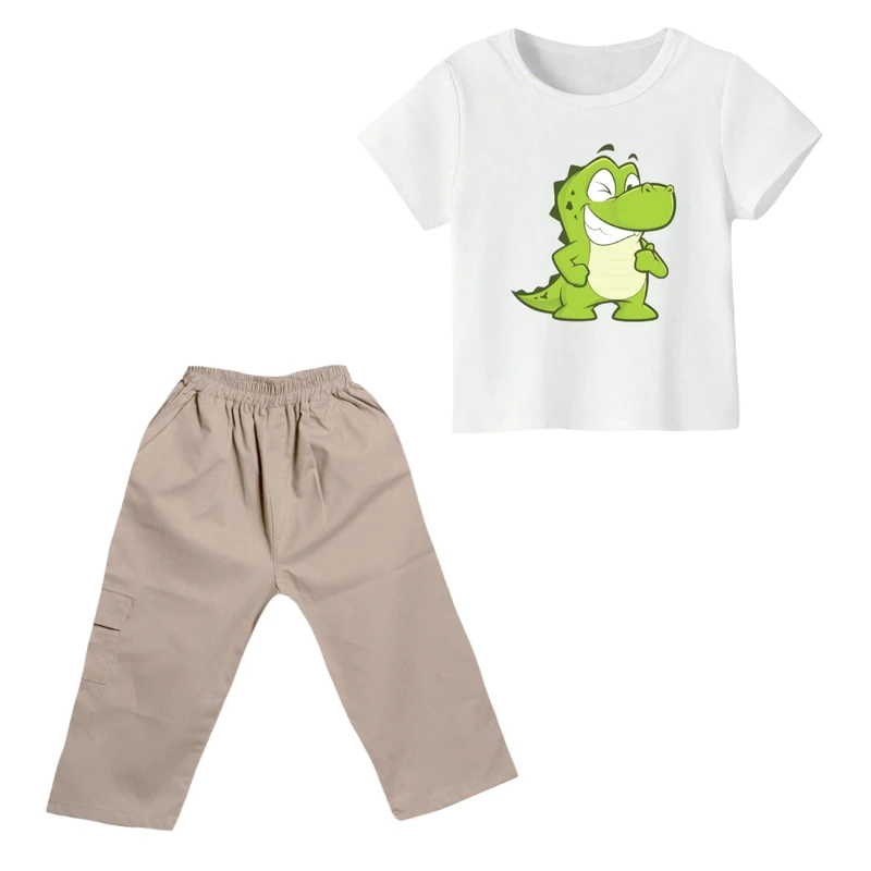 ست تی شرت و شلوارک پسرانه مدل تمساح کد ۳ رنگ سفید