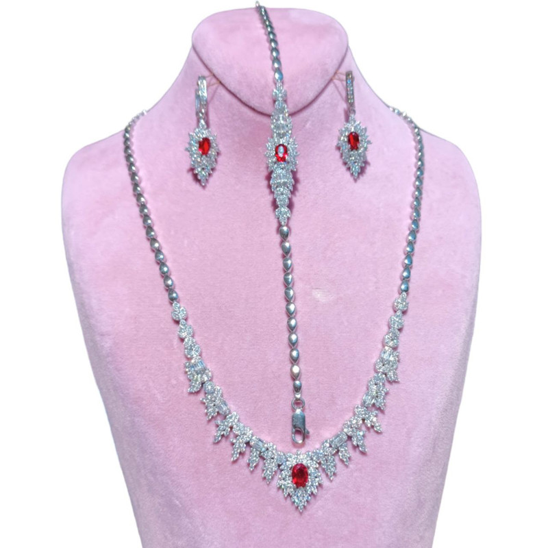 نیم ست نقره زنانه مدل گلبرگ نگین دار