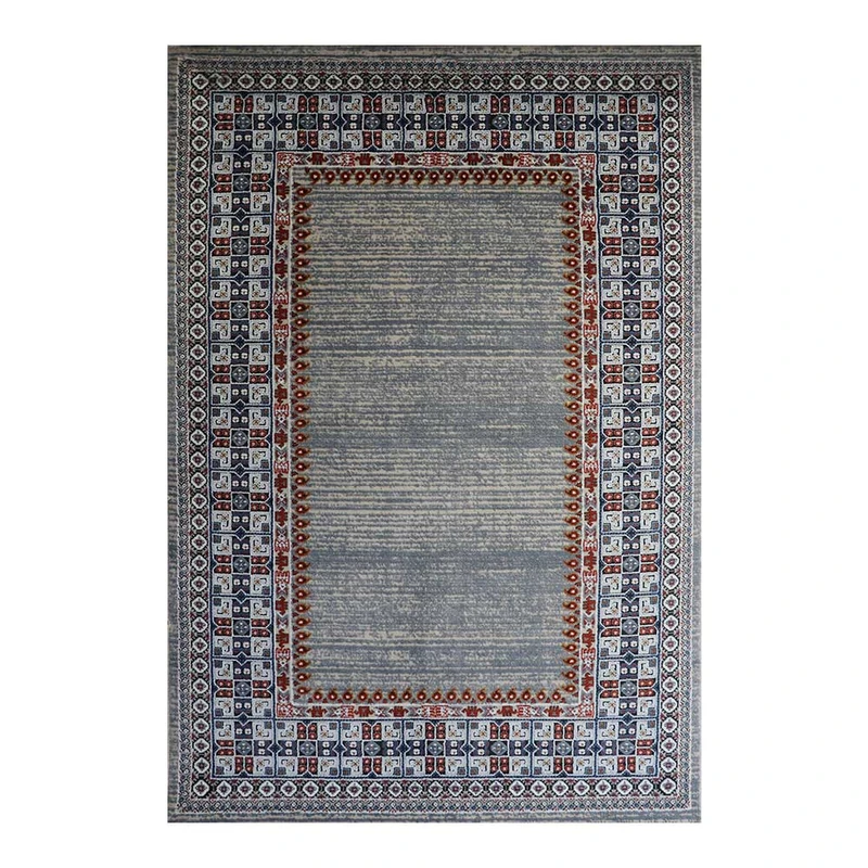 فرش ماشینی 700 شانه فرش مشهد زمینه خاکستری حاشیه موشی مدل 87570