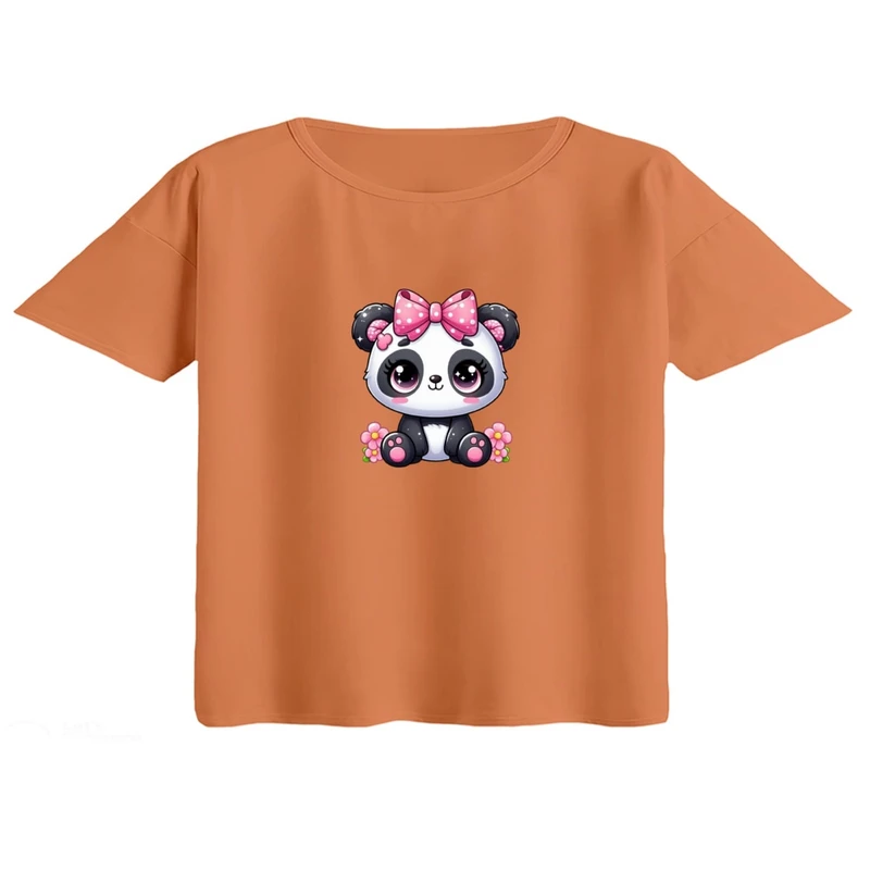کراپ تی‌شرت آستین کوتاه زنانه مدل پاندا  کد01 رنگ گلبهی
