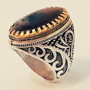 انگشتر نقره مردانه مدل سنگ عقیق شجر کد P9030