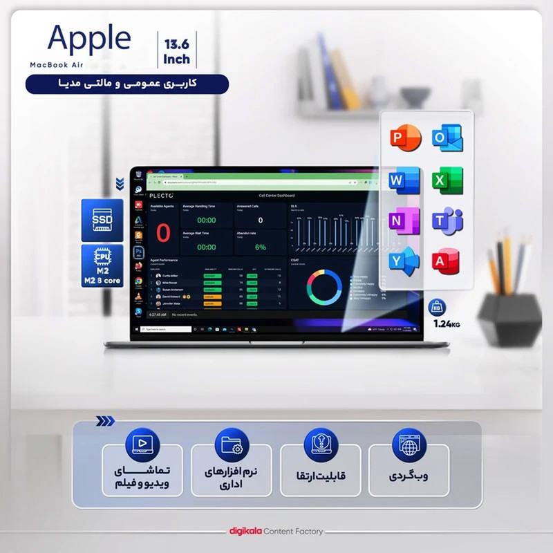 لپ تاپ 13.6 اینچی اپل مدل MacBook Air MC7W4 2022 HNA-M2-16GB RAM-256GB SSD لپ تاپ 13.6 اینچی اپل مدل MacBook Air MC7W4 2022 HNA-M2-16GB RAM-256GB SSD