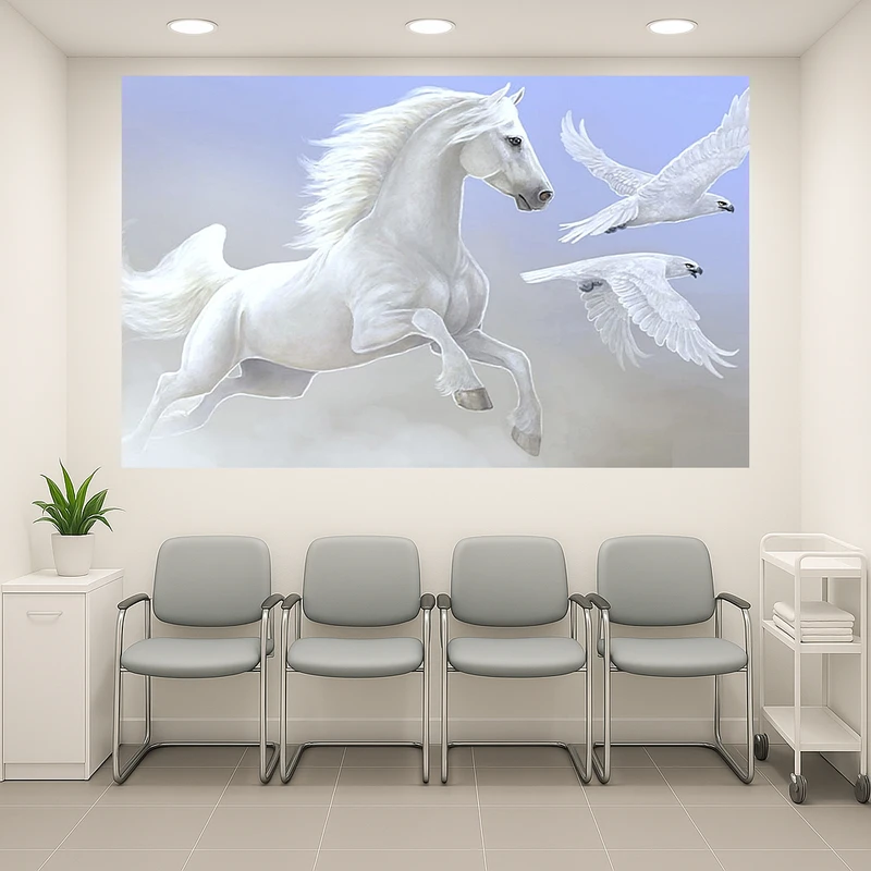 تابلو بوم طرح مخمل اسب سفید مدل پرنده کد AR3060054