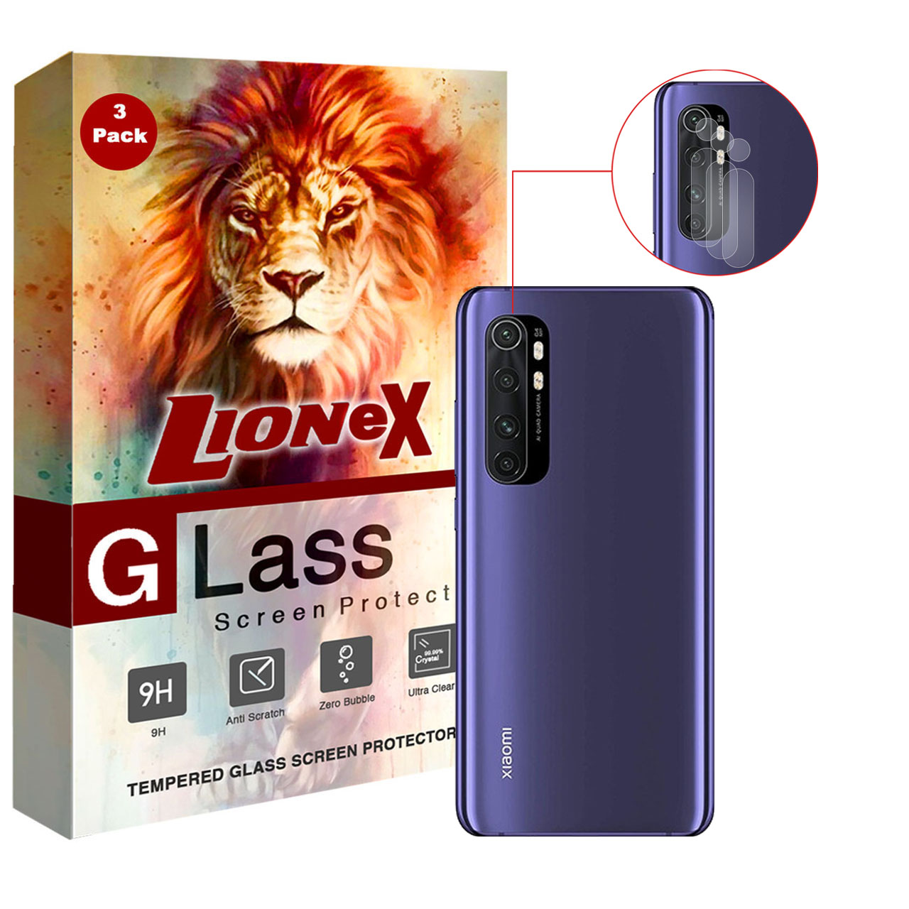 محافظ لنز دوربین لایونکس مدل UTFS مناسب برای گوشی موبایل شیائومی Mi Note 10 Lite بسته سه عددی