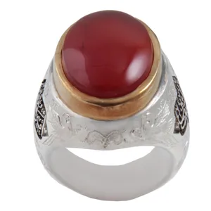 انگشتر نقره مردانه بازرگانی میلادی مدل سنگ عقیق یمنی کهنه رکاب دست ساز سیاه قلم کد AM_48