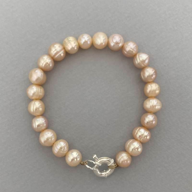 دستبند نقره زنانه الماسین آذر مدل مروارید و قفل