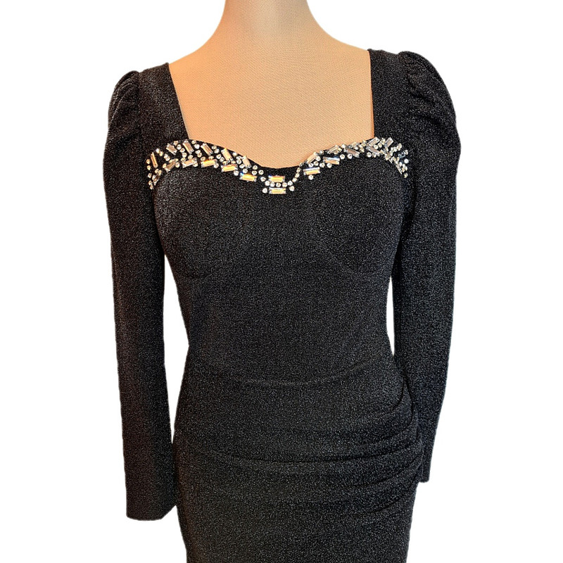 پیراهن یقه خشتی زنانه مدل میدی سنگ دوزی رنگ مشکی