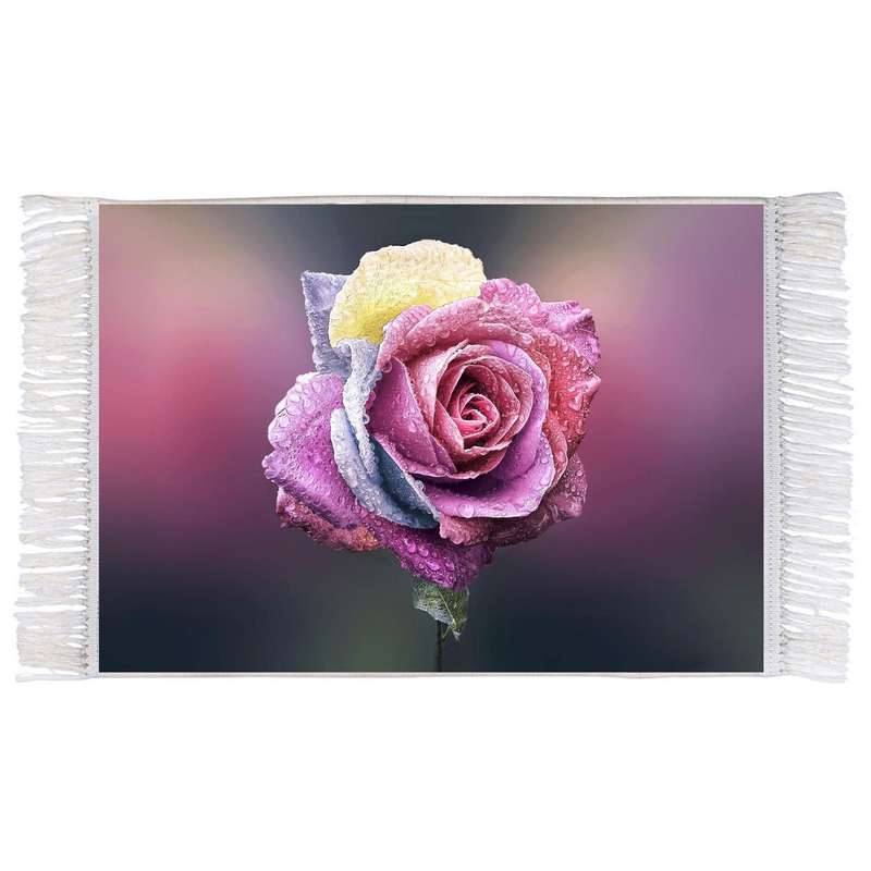 فرش ماشینی دیوارکوب اطلس آبی طرح گل رز مدل T1250