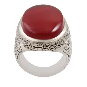 انگشتر نقره مردانه بازرگانی میلادی مدل سنگ عقیق یمنی کهنه رکاب دست ساز سیاه قلم کد AM_1856