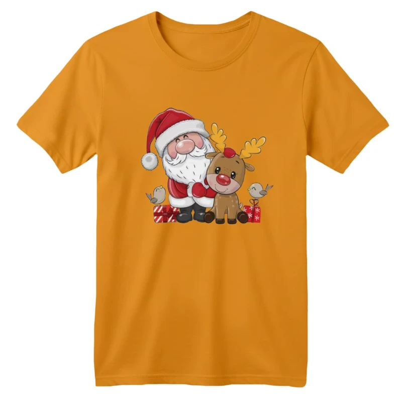 تی شرت آستین کوتاه بچگانه مدل بابانوئل و گوزن کریسمس کد 5