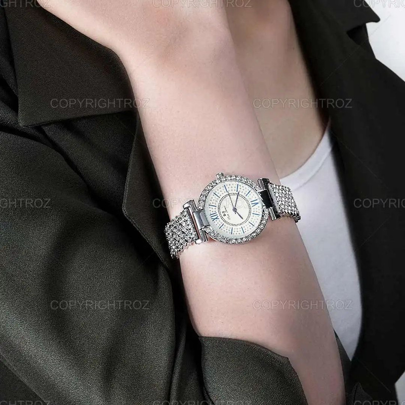 ساعت مچی عقربه ای زنانه مدل فول نگین ساعت مچی عقربه ای زنانه مدل فول نگین