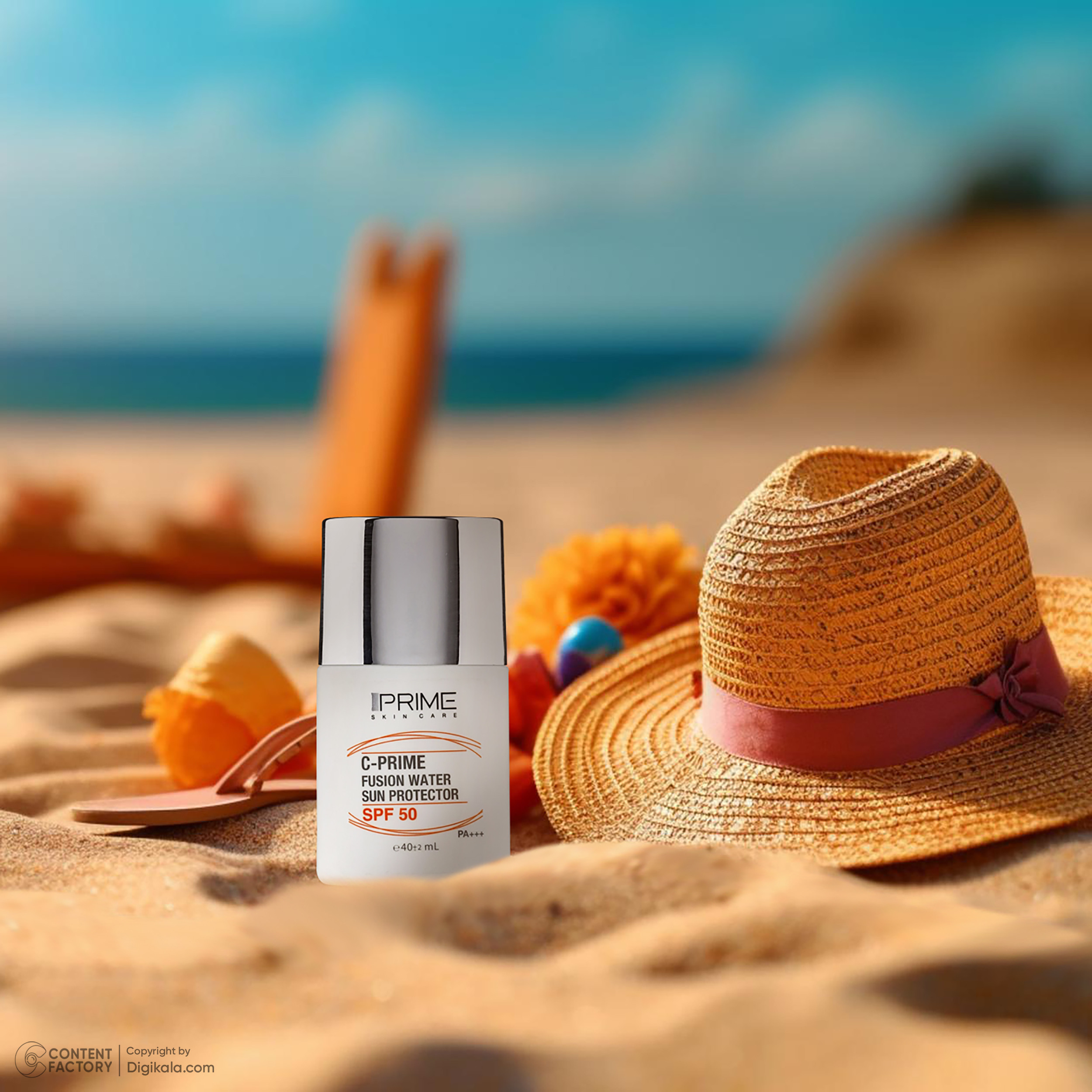 فلوئید ضد آفتاب بدون رنگ پرایم SPF50 مدل C-Prime Fusion Water محافظ UVA ،UVB و +++PA، ضد جوش و آکنه، ضد حساسیت مناسب انواع پوست حجم 40 میلی‌لیتر