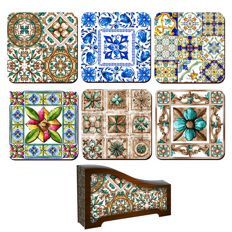 زیر لیوانی لوکسینو مدل کاشی مجموعه 6 عددی