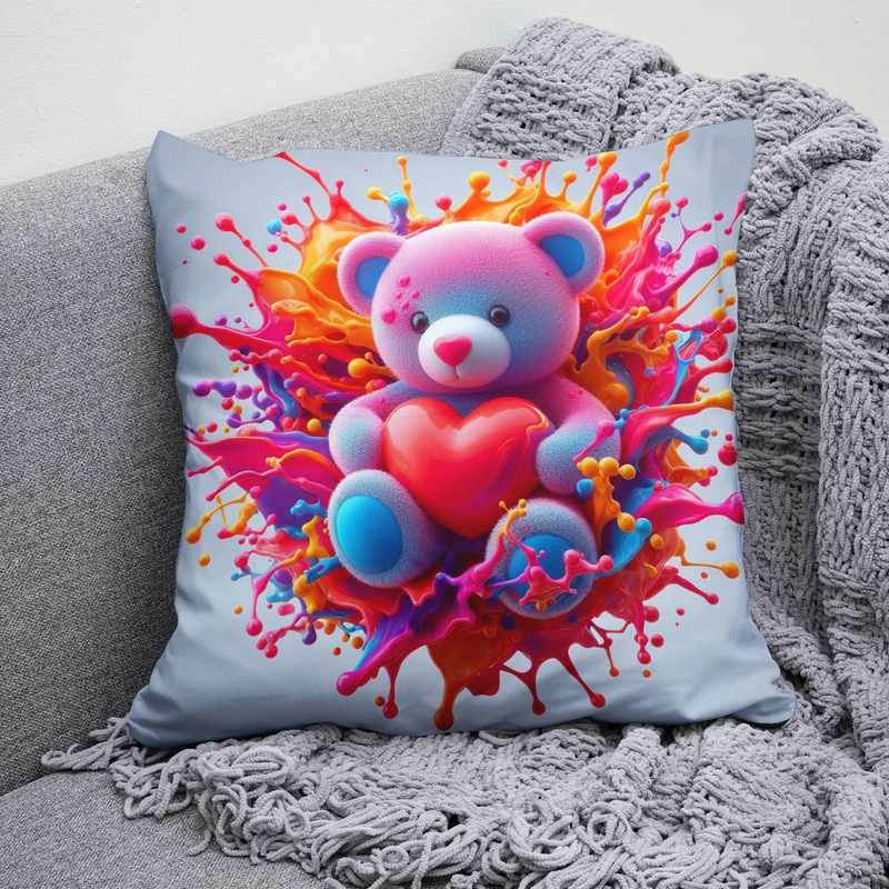 کوسن پاد آفرین مدل خرس عروسکی طرح قلب B971