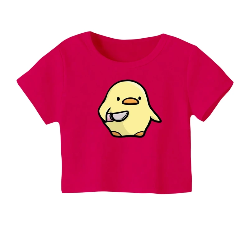 کراپ‌ تی‌شرت آستین کوتاه زنانه مدل جوجه چاقو