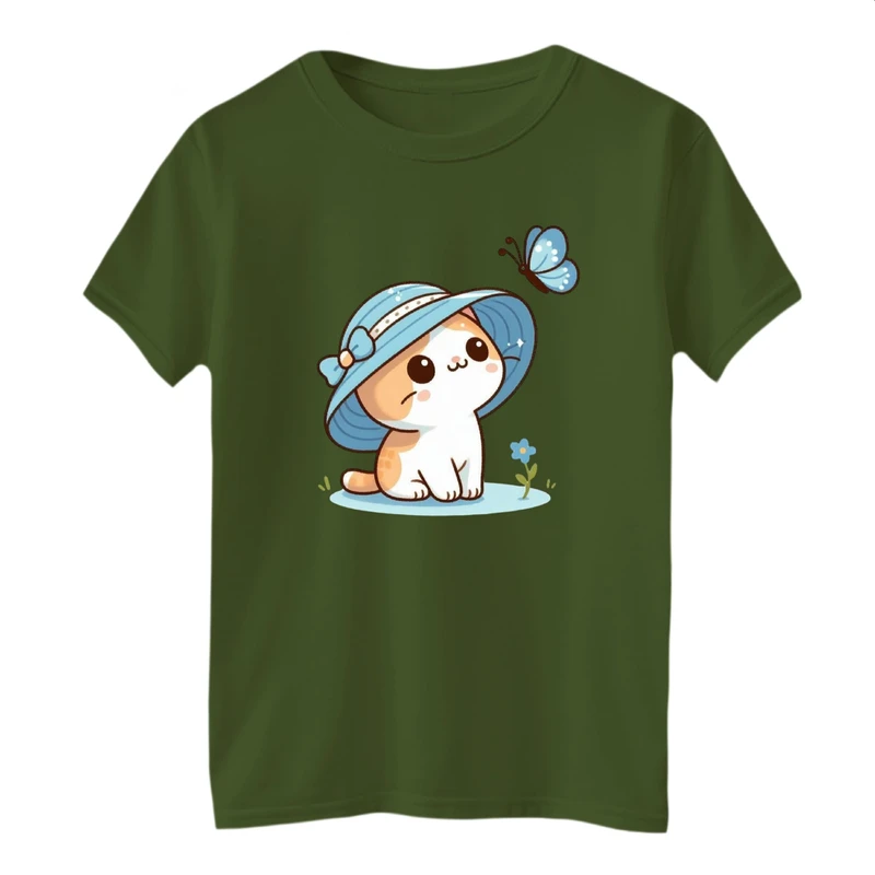 تی شرت آستین کوتاه بچگانه مدل گربه و کلاه