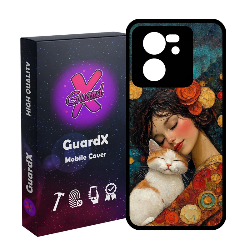 کاور گارد ایکس طرح دختر و گربه مدل Glass10795 مناسب برای گوشی موبایل شیائومی 13T/13T Pro/Redmi K60 Ultra