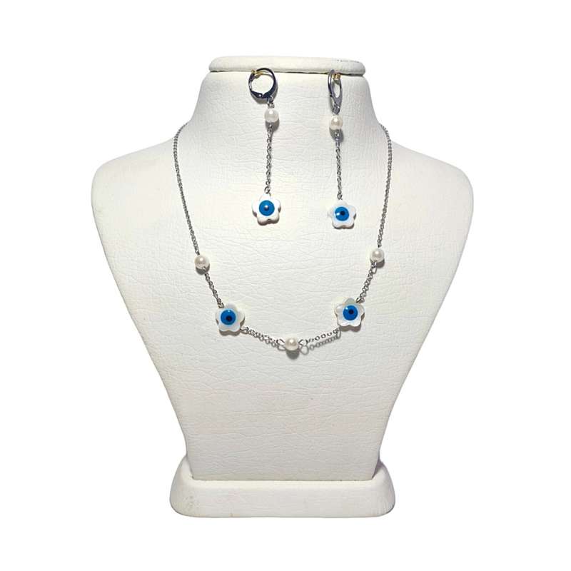 نیم ست دخترانه مدل صدف چشم نظر فیروزه ای و مروارید