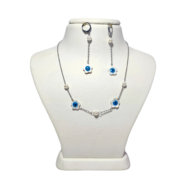 نیم ست دخترانه مدل صدف چشم نظر فیروزه ای و مروارید