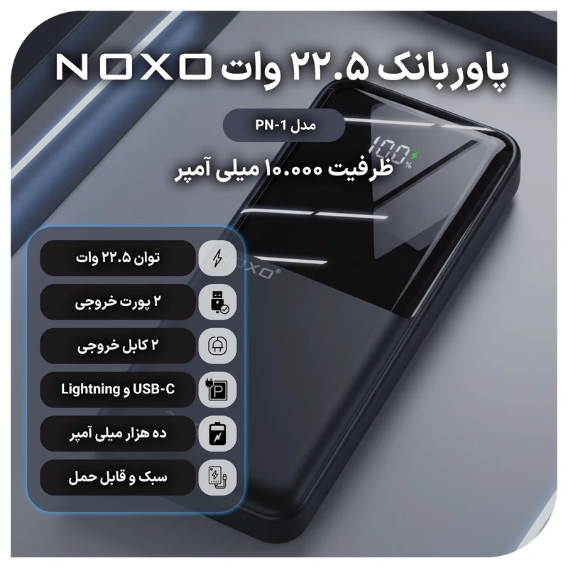 عکس شماره 4 : پاوربانک 22.5 وات نوکسو مدل pn-1 ظرفیت 10000 میلی آمپر ساعت