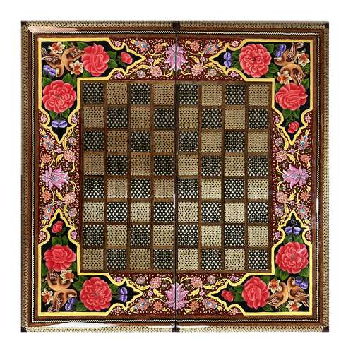 صفحه شطرنج خاتم کاری مدل گل و مرغ و پرداز و پرداز کد GM201