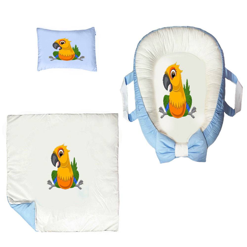 سرویس خواب سه تکه نوزاد ناریکو مدل گارد محافظ دار طرح پرنده کد 080