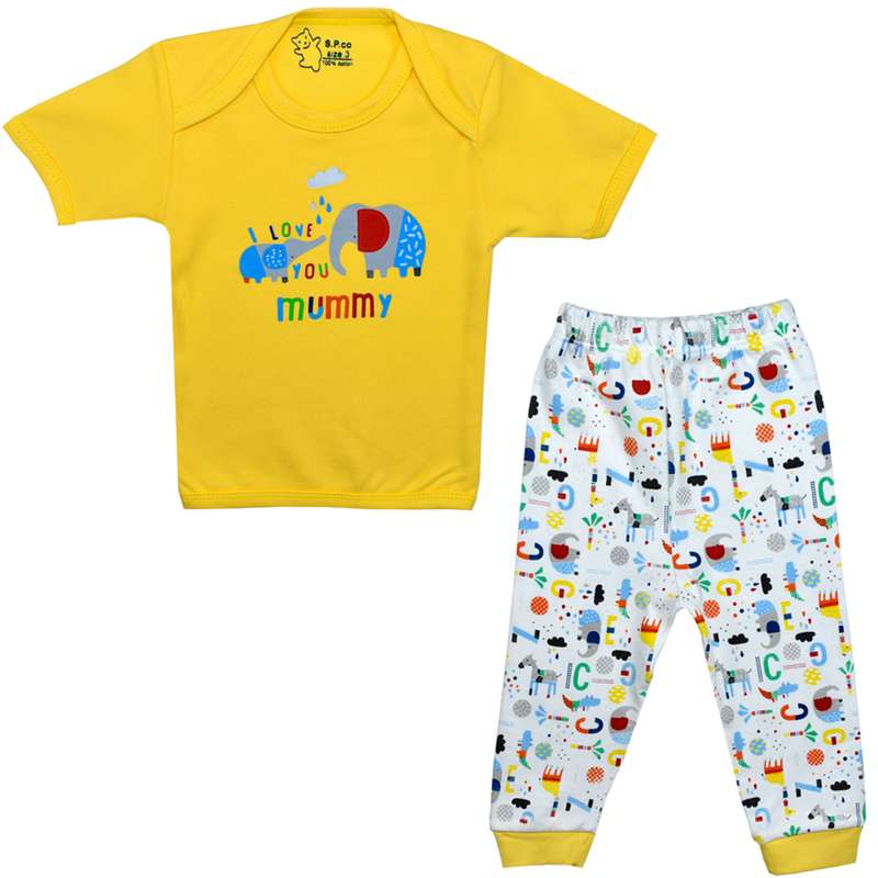 ست تی شرت و شلوار نوزادی اسپیکو مدل فیل و زرافه کد 2