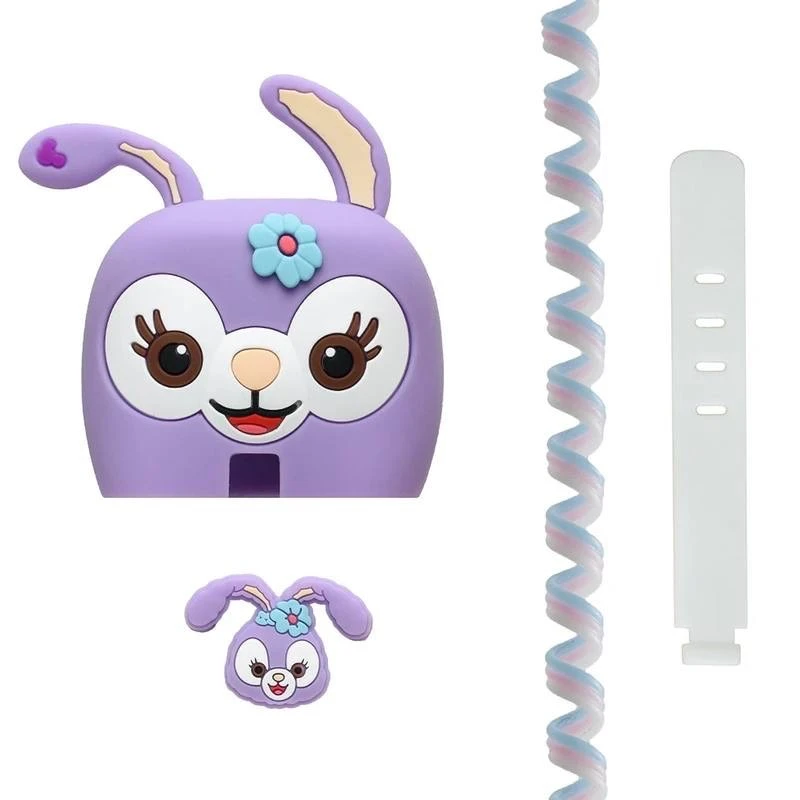 محافظ شارژر دیواری طرح خرگوش استلا مدل 67 / 120 Watt به همراه محافظ کابل مجموعه ۴ عددی