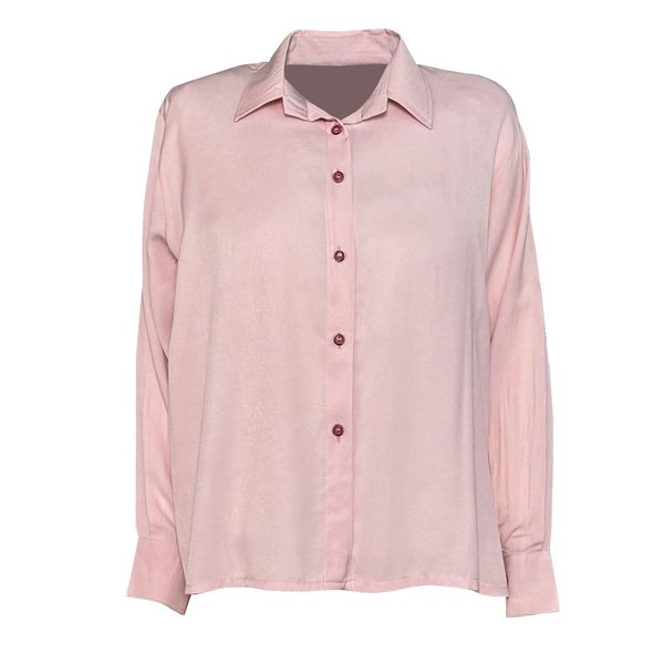 شومیز آستین بلند یقه برگردان زنانه مدل 6094 رنگ صورتی روشن