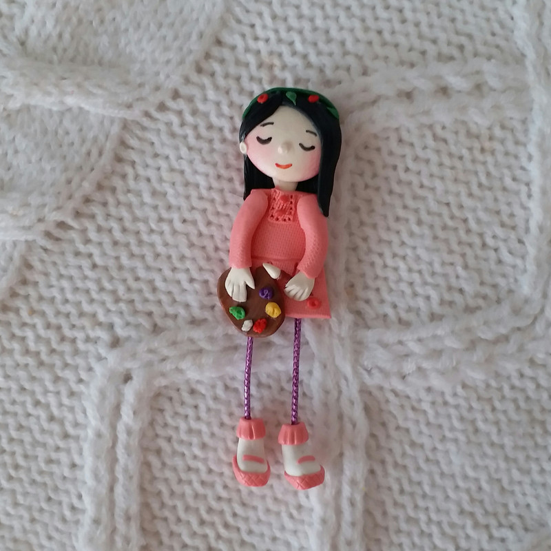 سنجاق سینه زنانه مدل نقاش و رنگ روغن SS110