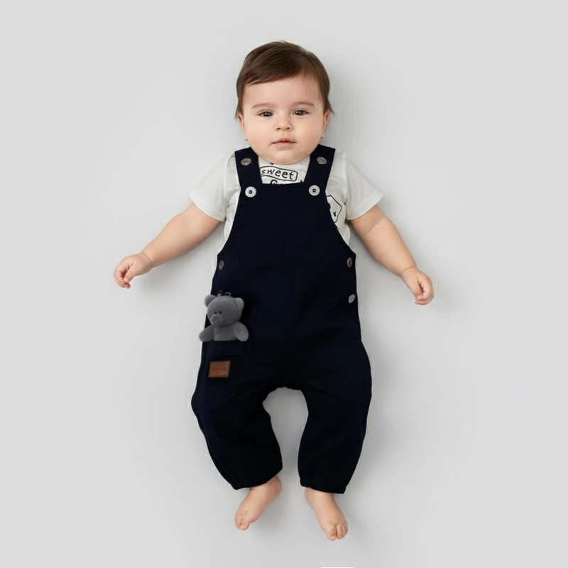 ست تی‌شرت آستین کوتاه و سرهمی دخترانه مدل عروسکی So2