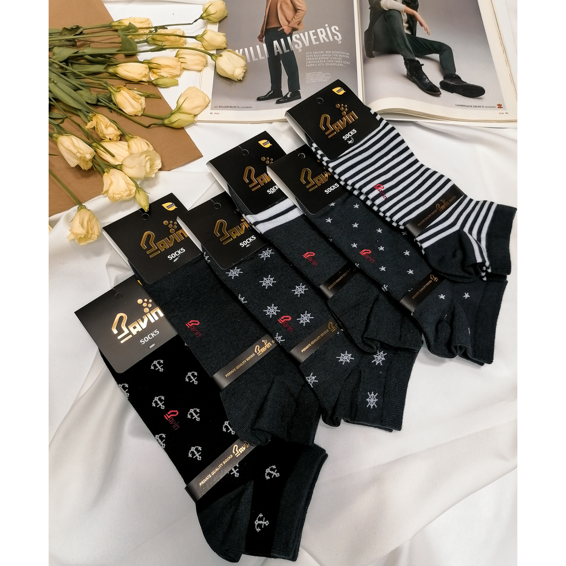 جوراب ساق کوتاه مردانه پاوین مدل ملوانی بسته 6 عددی