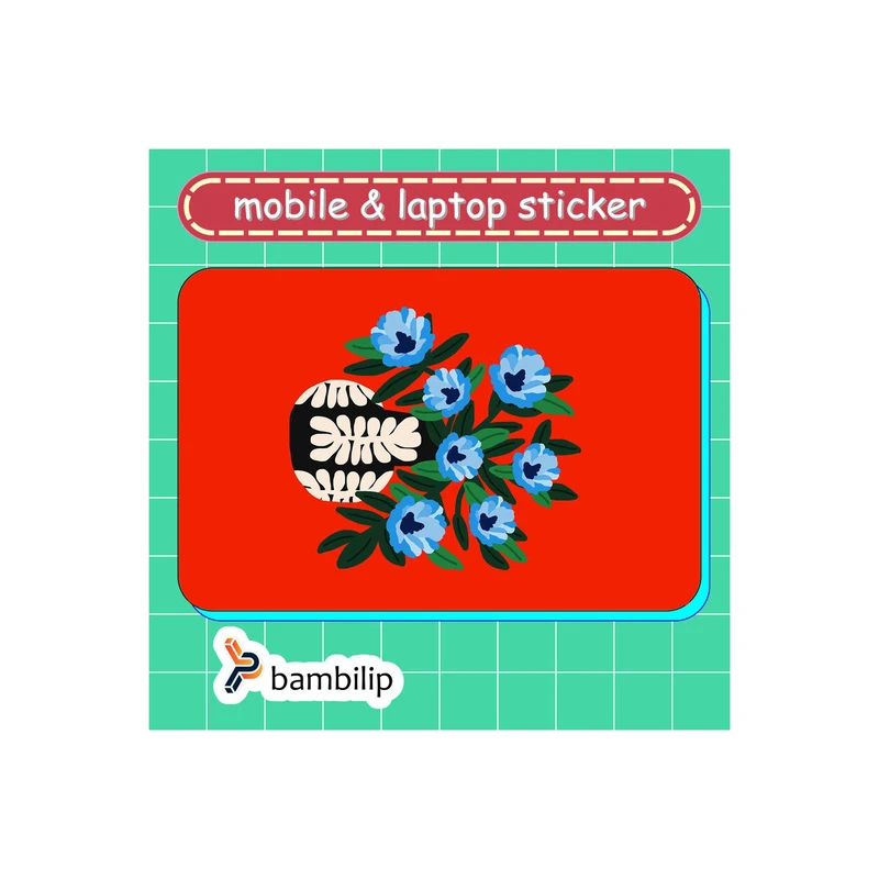 استیکر بامبیلیپ مدل کارت عابر طرح گلدان آبی با زمینه قرمز کد 4585587