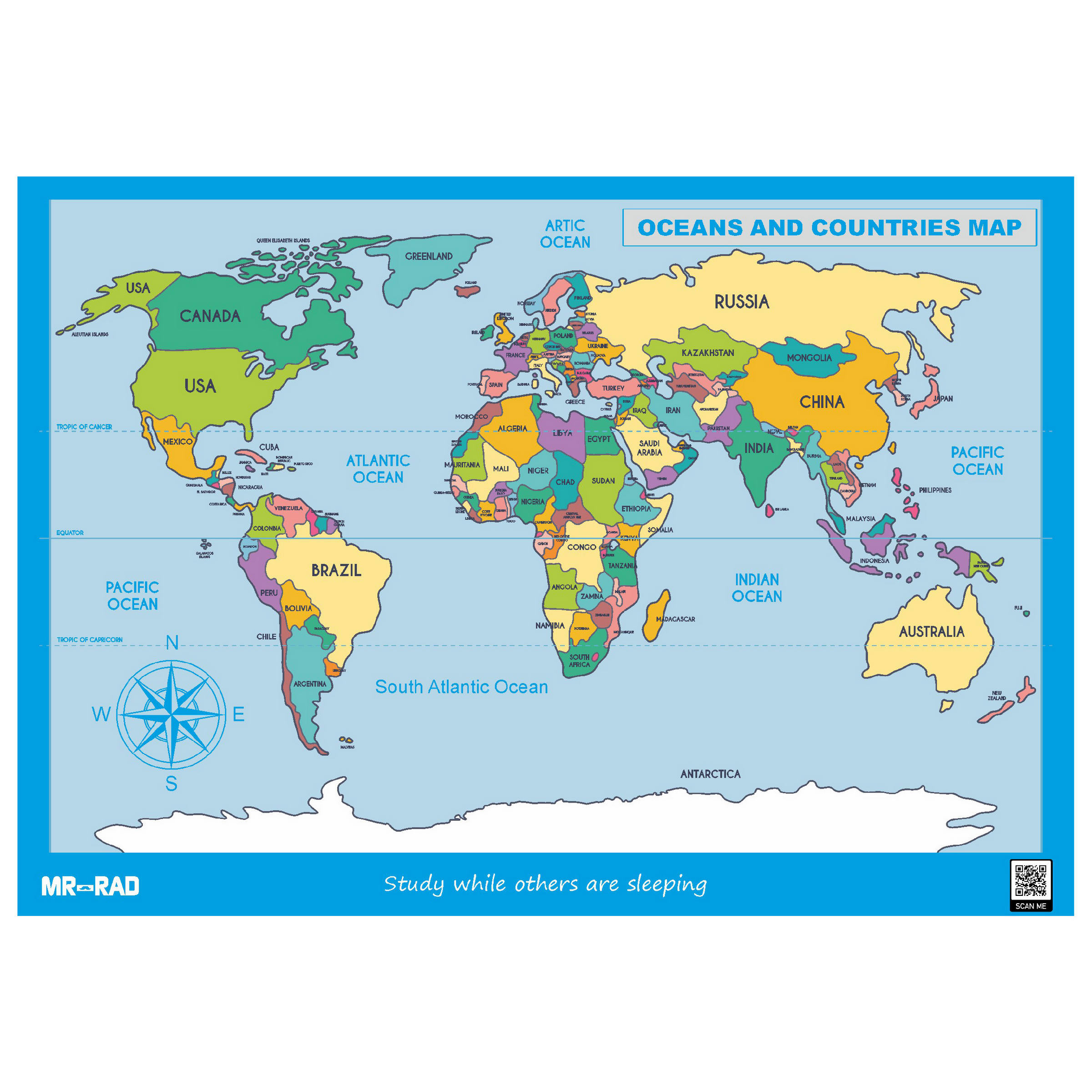 پوستر آموزشی مستر راد طرح اقیانوس ها و کشورها مدل m7050