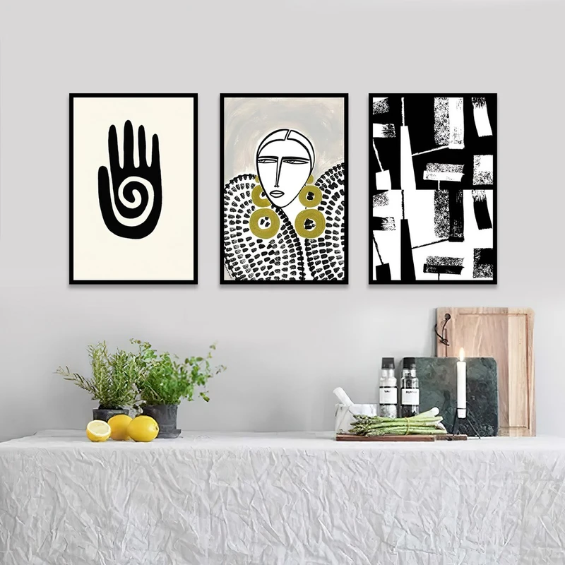 تابلو بکلیت مدل طرح نقاشی دست و چهره زن B-1118 مجموعه 3 عددی