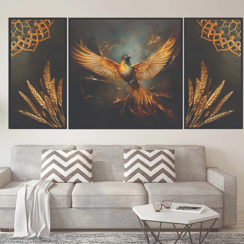 تابلو بکلیت طرح مدرن دیجیتال آرت مدل B-2026 فریم مشکی مجموعه 3 عددی