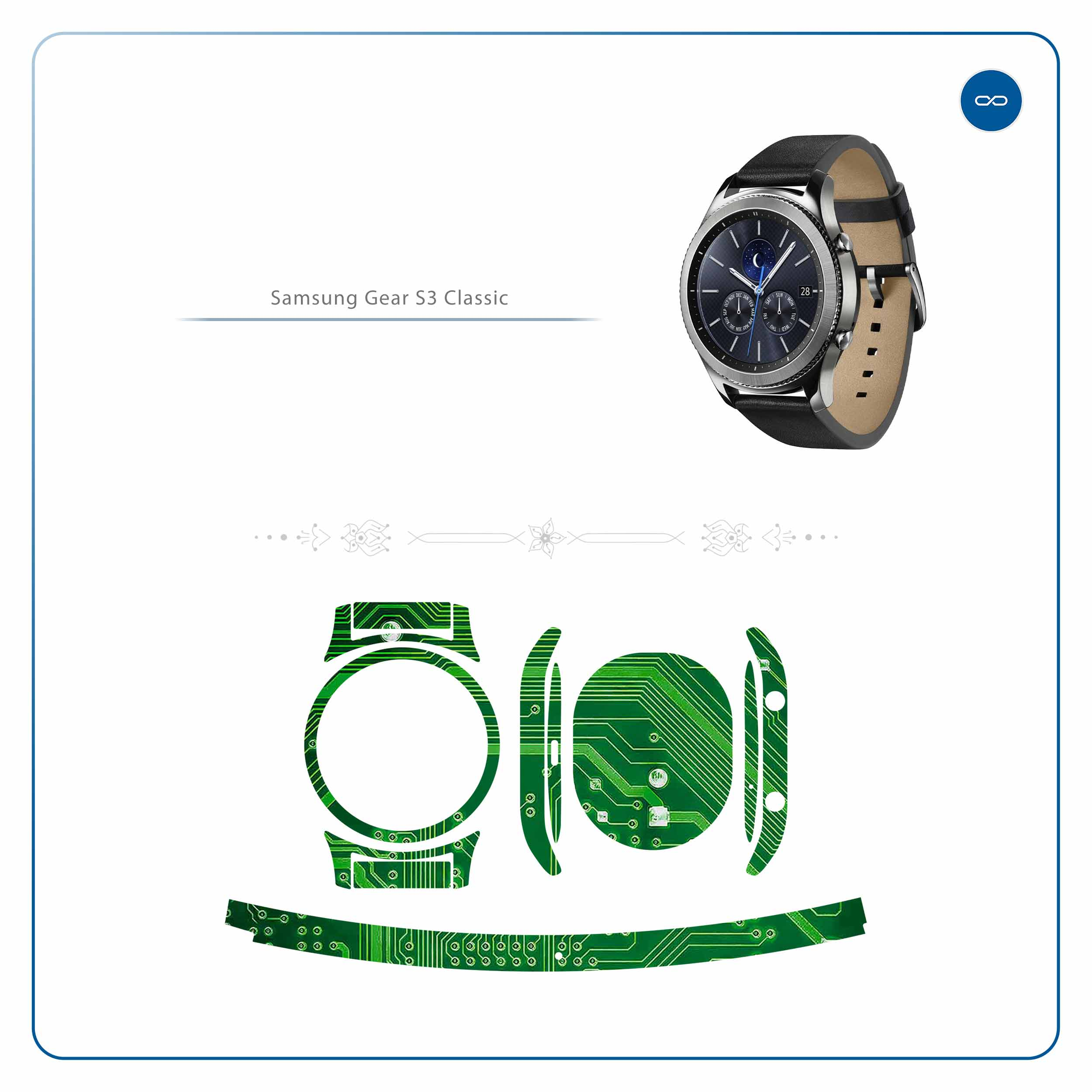 برچسب ماهوت طرح Green-Printed-Circuit-Board مناسب برای ساعت هوشمند سامسونگ Galaxy Gear S3 Classic