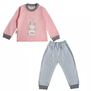 ست تی شرت آستین بلند و شلوار بچگانه سپیدپوش مدل خرگوش و موزیک