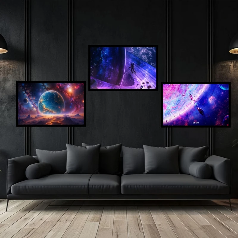 تابلو بکلیت طرح نقاشی و هنر دیجیتال فضا و کهکشان سیاره ها مدل B-bu3729 مجموعه 3 عددی