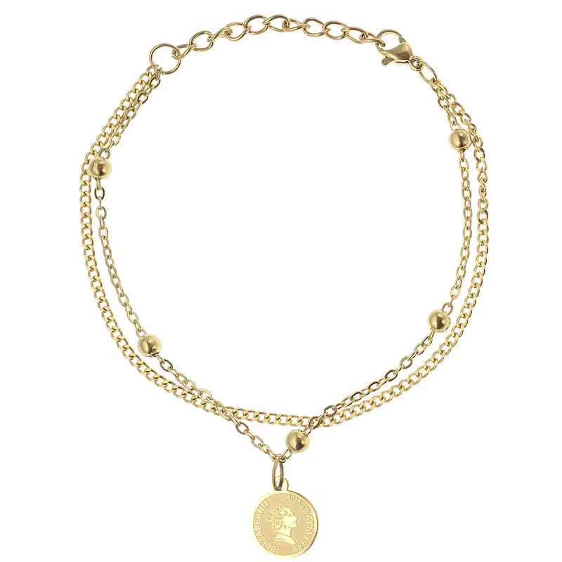 دستبند زنانه مدل زنجیر گوی با آویز سکه