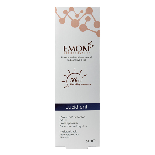 کرم ضد آفتاب بدون رنگ امونی درماسیوتیکس SPF 50 مدل لوسیدنت مناسب پوست نرمال تا خشک حجم 50 میلیلیتر