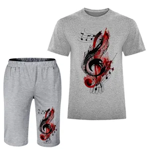 ست تی شرت آستین کوتاه و شلوارک مردانه مدل نوت موسیقی A140