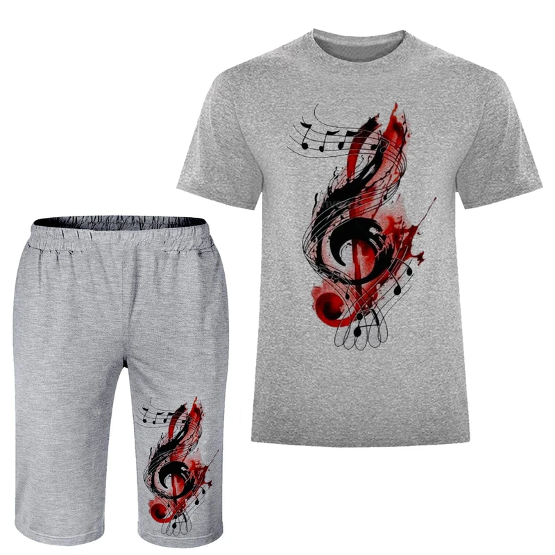 ست تی شرت آستین کوتاه و شلوارک مردانه مدل نوت موسیقی A140